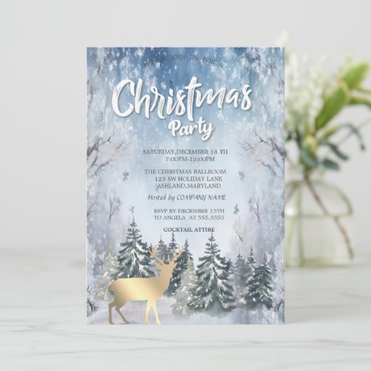 Winter Landschap Bomen Herten Kerstbedrijf Kaart (Staand voorkant)