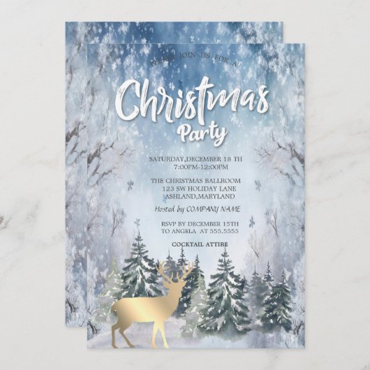 Winter Landschap Bomen Herten Kerstbedrijf Kaart (Voorkant / Achterkant)