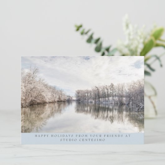 Winter Landschap Foto Corporate Logo Feestdagenkaart (Staand voorkant)