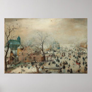Winter Landschap Ice Skaters door Hendrick Avercam Poster