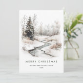 Winter Landschap Kerstboom Bedrijf Feestdagenkaart (Staand voorkant)