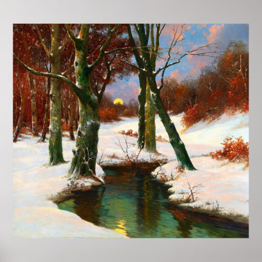 Winter Landschap met Rising Moon Adolf Kaufmann Poster (Voorkant)