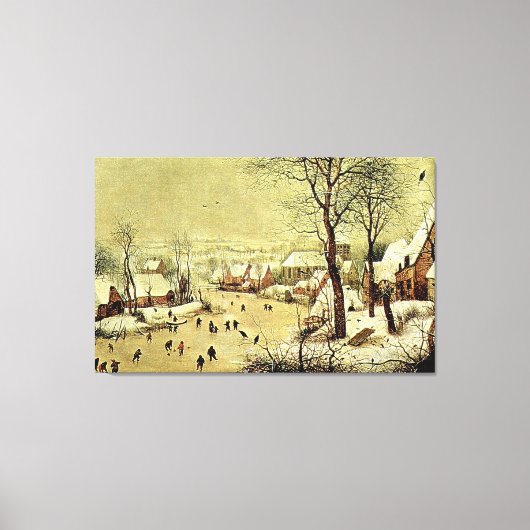 Winter Landschap met Skaters en Bird Trap (1565) Canvas Afdruk (Voorkant)