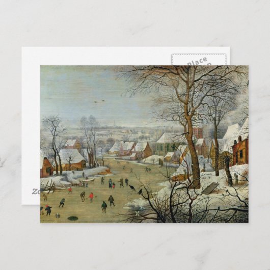 Winter Landschap met Skaters en een vogeltrap Briefkaart (Voorkant / Achterkant)
