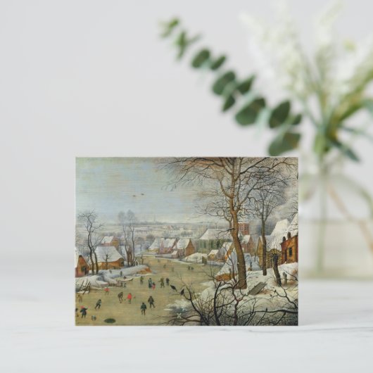 Winter Landschap met Skaters en een vogeltrap Briefkaart (Staand voorkant)
