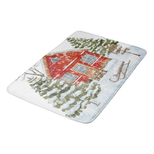 Winter Landschap Red House Badmat (Gekanteld)