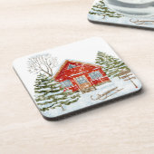 Winter Landschap Red House Bier Onderzetter (Linkerzijde)