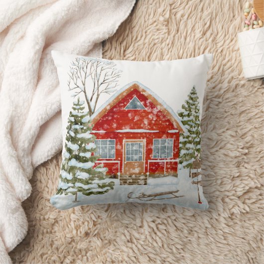 Winter Landschap Red House Kussen (Deken)