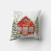 Winter Landschap Red House Kussen (Achterkant)