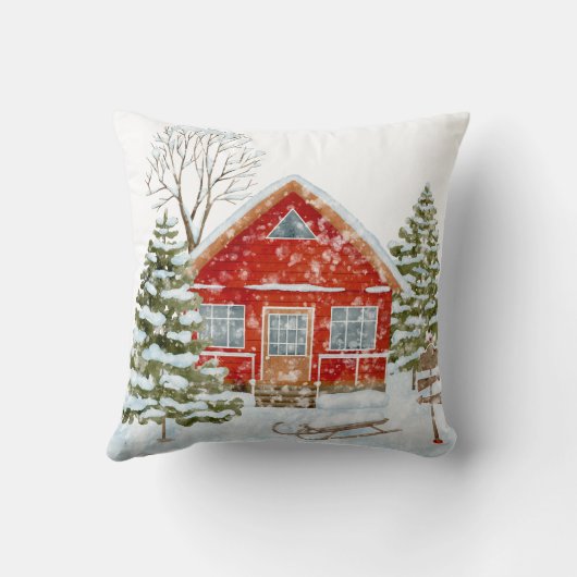 Winter Landschap Red House Kussen (Achterkant)