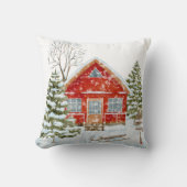 Winter Landschap Red House Kussen (Voorkant)