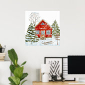Winter Landschap Red House Poster (Thuiskantoor)