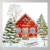 Winter Landschap Red House Poster (Voorkant)