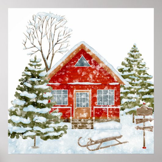 Winter Landschap Red House Poster (Voorkant)