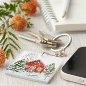Winter Landschap Red House Sleutelhanger (Voorkant Rechts)