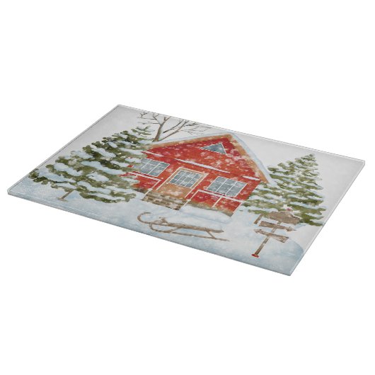 Winter Landschap Red House Snijplank (Hoek)