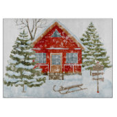Winter Landschap Red House Snijplank (Voorkant)