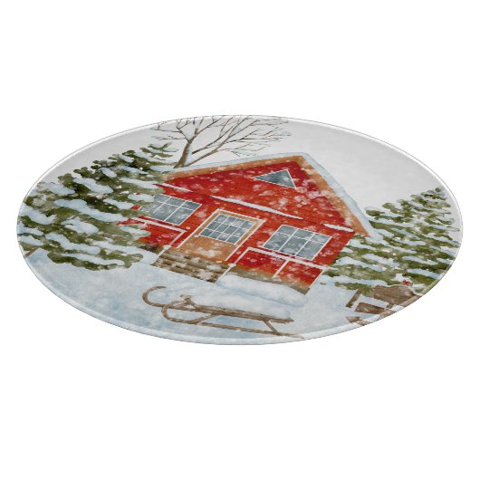 Winter Landschap Red House Snijplank (Hoek)