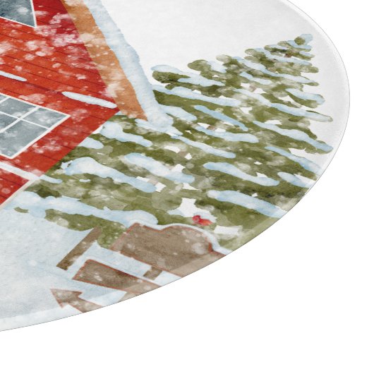 Winter Landschap Red House Snijplank (Hoek)