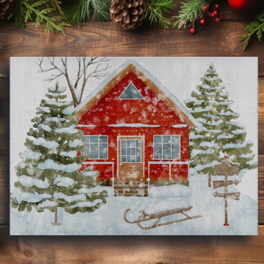 Winter Landschap Red House Snijplank