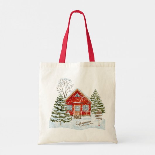 Winter Landschap Red House Tote Bag (Achterkant)