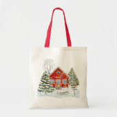 Winter Landschap Red House Tote Bag (Voorkant)