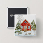 Winter Landschap Red House Vierkante Button 5,1 Cm (Voorkant /achterkant)