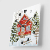 Winter Landschap Red House Vierkante Klok (Hoek)