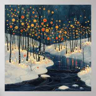 Winter Landschap Rivier Impressionistische stijl Poster