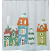 Winter Landschap Sneeuw Huizen Kerstmis Douchegordijn (Voorkant)