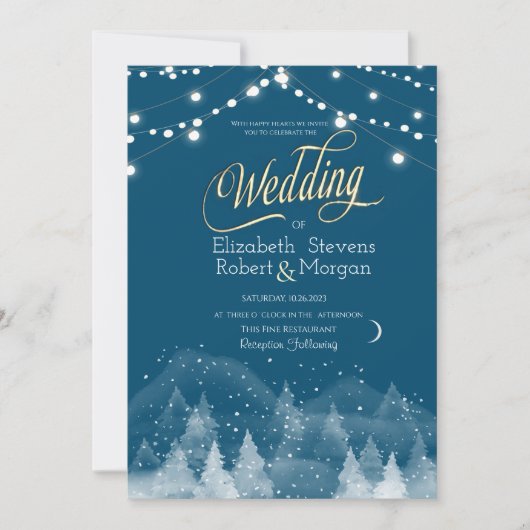Winter Landschap Sneeuw String Lights Bruiloft Kaart (Voorkant)