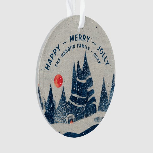 Winter Landschap Snowy Forest Moon Familie Ornament (voorkant)