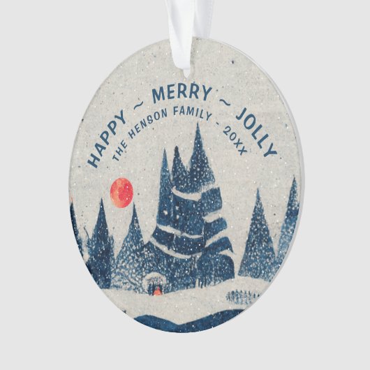 Winter Landschap Snowy Forest Moon Familie Ornament (voorkant)