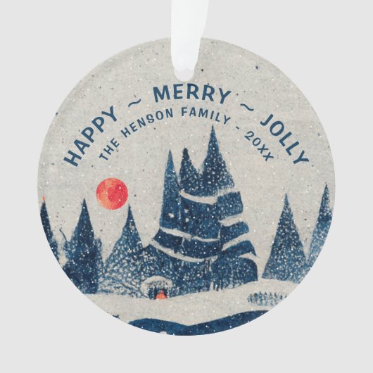 Winter Landschap Snowy Forest Moon Familie Ornament (voorkant)
