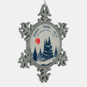 Winter Landschap Snowy Forest Moon Familie Tin Sneeuwvlok Ornament (Links)