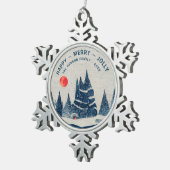Winter Landschap Snowy Forest Moon Familie Tin Sneeuwvlok Ornament (Rechts)