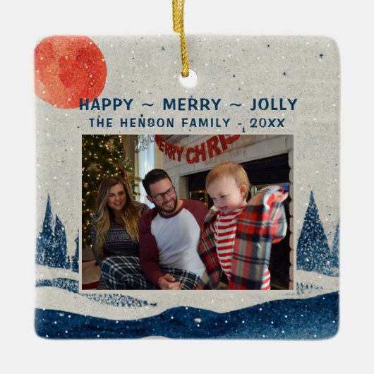 Winter Landschap Snowy Forest Moon Keramisch Ornament (Voorkant)