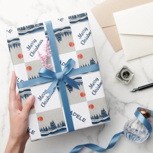 Winter Landschap Snowy Forest Moon Kerstmis Cadeaupapier (Geschenken)