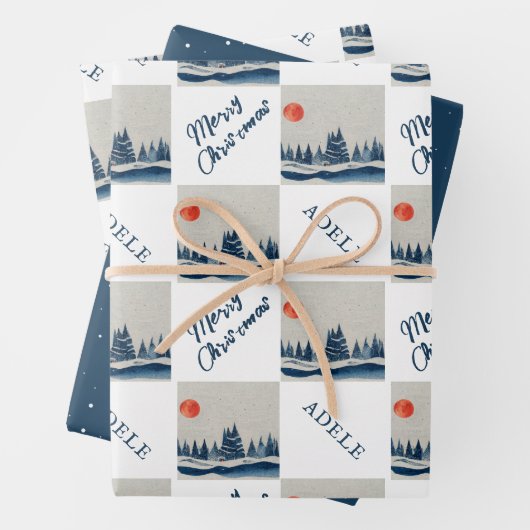 Winter Landschap Snowy Forest Moon Kerstmis Inpakpapier Vel (In situ)