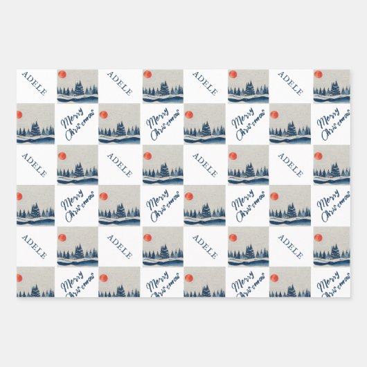 Winter Landschap Snowy Forest Moon Kerstmis Inpakpapier Vel (Voorkant)