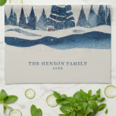 Winter Landschap Snowy Forest Moon Kerstmis Theedoek (Gevouwen)