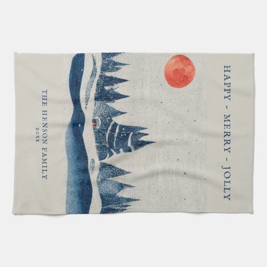 Winter Landschap Snowy Forest Moon Kerstmis Theedoek (Horizontaal)