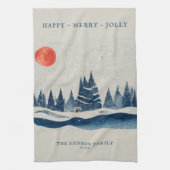 Winter Landschap Snowy Forest Moon Kerstmis Theedoek (Verticaal)