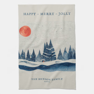 Winter Landschap Snowy Forest Moon Kerstmis Theedoek