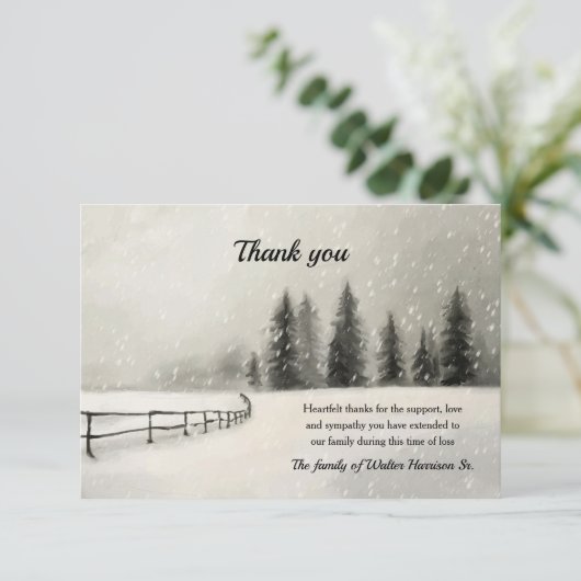 Winter Landschap Sympathie Bedankt Card Kaart (Staand voorkant)