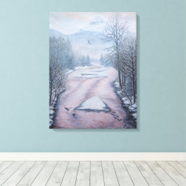 Winter Landschapschilderij 9 Arenden Rivierprent Canvas Afdruk