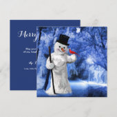 Winter Lane Snowman met rood kardinaal schilderen Feestdagenkaart (Voorkant / Achterkant)