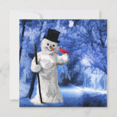 Winter Lane Snowman met rood kardinaal schilderen Feestdagenkaart (Voorkant)