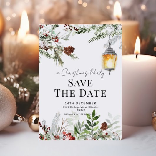 Winter Lantaarn Kerstfeest Save the Date Kaart