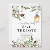 Winter Lantaarn Kerstfeest Save the Date Kaart (Voorkant)